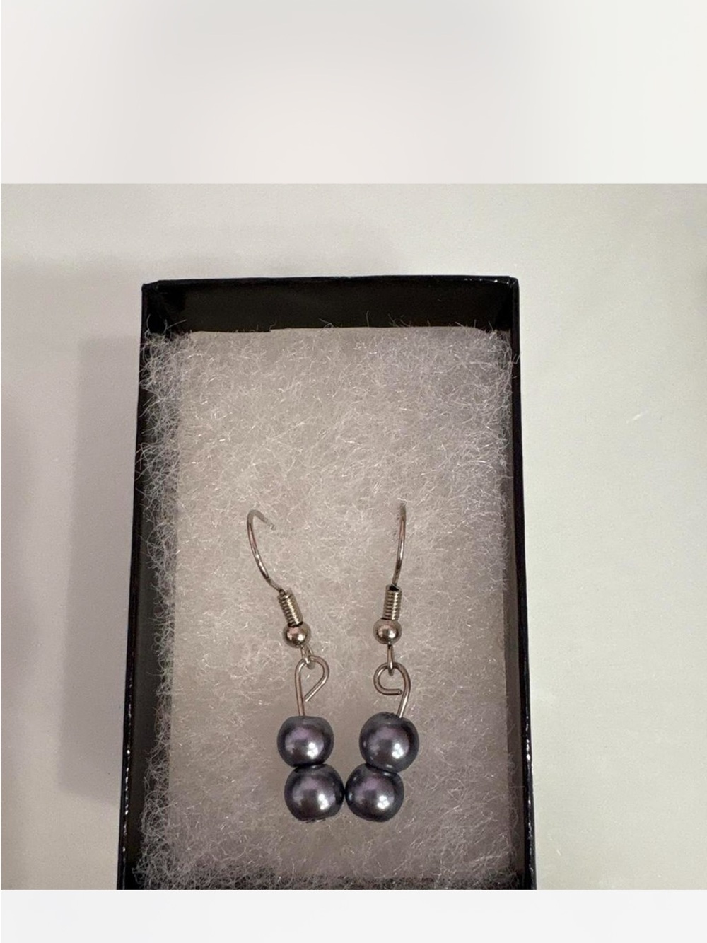 Classic Grey Pearl Drop Earrings with Silver Hooks